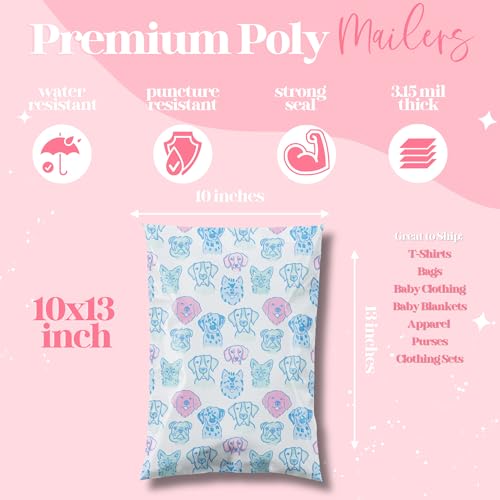 Pretty Package Store 10x13 Designer Poly Mailer 100 Pack Heavy Duty Waterproof Self Seal Shipping Bags for Small Business Large Mailing Envelopes Bulk Tear Resistant Packaging Pretty Pups Puppy Dogs - color: Pretty Pups, size: 10x13