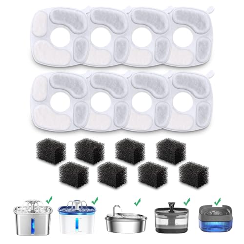 8 Pack Filters+8 Pack Pre-Filter Sponges Replacement compatible with Veken 95oz/2.8L Cat Water Fountain Dog Pet Water Dispenser NeucomBBT
