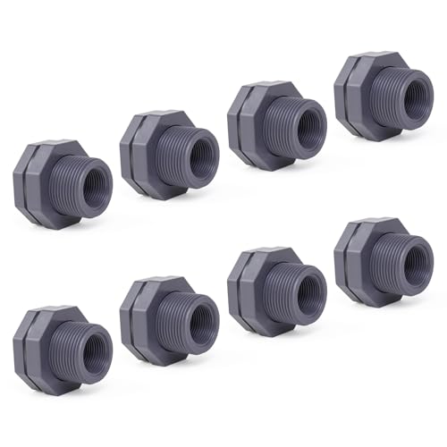 ChillWaves PVC Bulkhead Fitting 1" Double Thread Connector Adapter for Water Tank, Aquariums, Rain barrels(8-PACK) - size: 1 Inch, style: Bulkhead Fitting