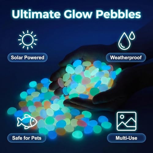 Colorful Glow-in-the-Dark Garden Stones, 2026 New Glowing Pebbles for Garden Outdoor, Beautiful Luminous Stepping Stones Glow Rocks for Landscaping Fish Tank Aquarium Walkway Decor (200, Multicolor)