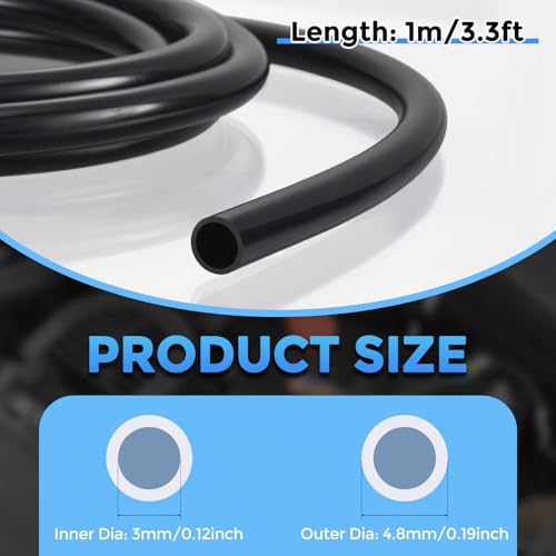 Silicone Tubing,3mm ID x 4.8mm OD Pure Silicon Tube High Temp Silicone Hose [for Home Brewing,Pump Transfer,Aquaponics]-3.3 ft Length/Black - color: Black, size: 3mm ID x 4.8mm OD x 1 m