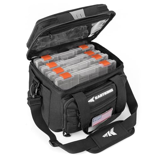 KastKing Karryall Fishing Tackle Bags with 4 * 3600 Tackle Trays - Saltwater & Freshwater Fishing Gear Storage - color: Black, size: Medium - 4*3600 Trays