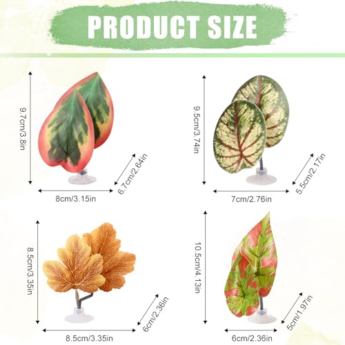 4pcs Betta Leaf Hammocks Bed, Adjustable Plastic Plant Pad Betta Fish Tank Decor with Suction Cup & Bracket for Four-Eyed Silk Fish Guppy to Rest (Green, Brown)