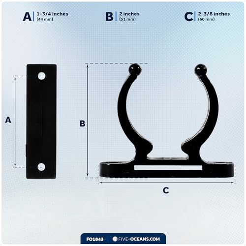 Five Oceans Boat Hook Holder, Kayak Paddle Holder - Paddle Holder for Kayaking, Paddle Holder Clip - Kayak Paddle Clip, Easy Mounting with Mounting Hardware, Black - Heavy-Duty Plastic - FO1843
