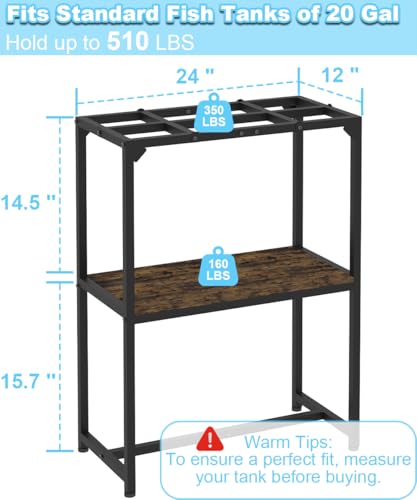Mondazie 20 Gallon Fish Tank Stand, Upgraded Height Aquarium Stand Table with 2 Tiers Storage Shelf, Metal Reptile Breeder Turtle Terrarium Stand Rack for Home Office, 24" L x 12" W x 32.2" H, Black
