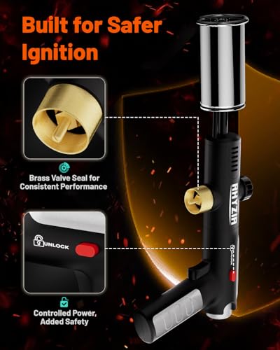 Powerful Propane Torch Gun, Flame Thrower Gun, Blow Torch Gun with Safety Lock, One-Touch Max Flame up to 3272°F/1800°C, Adjustable Fire Starter for Grill, Charcoal, Fire Pit, Fireplace, BBQ, Camping