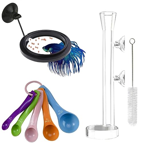 Fish Feeding Ring, Shrimp Feeding Dish, and Feed Measuring Spoon - Ideal Betta Fish Toys and Aquarium Accessories with Coral Feeder and Shrimp Tube