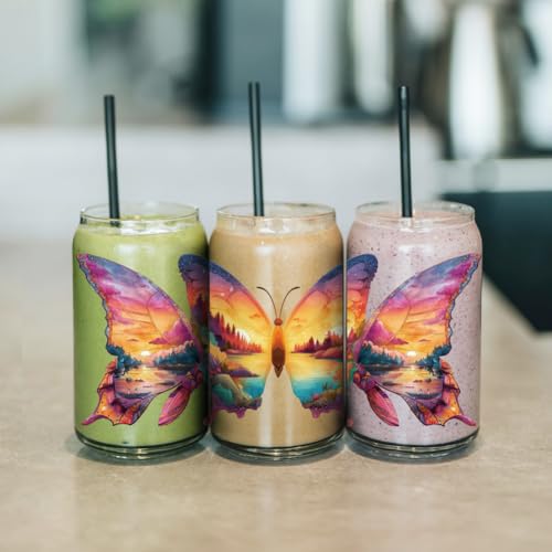 arricraft 10 Sheets Butterfly Scenery UV DTF Cup Wrap for 16OZ Glass, Sunset Scenery Butterflies River Rub on Decals PVC Transfer Stickers for DIY Cups Wood Funiture 24x11cm/9.4x4.3inch - style: Butterfly Scenery Theme