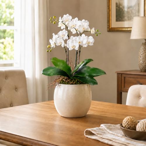 Miracliy Fake Orchids 3 Pack Artificial Orchid Leaves Faux Greenery Stems for Vase Shelf Desk Bathroom Decor and DIY Floral Arrangements for Small Spaces - size: 3pcs