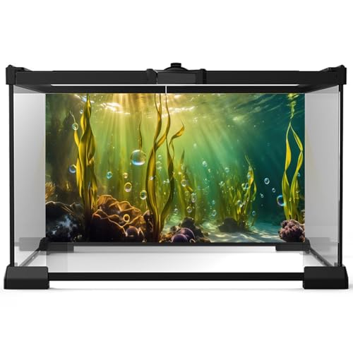 2 Packs Ocean Floor Fish Tank Background Under The Sea Aquatic Plants Sunrays Aquarium Background Underwater Beautiful Coral Reef with Seaweed Bubbles Aquarium Fish Tank Terrarium Backgrounds 24x12in - color: Warm Green, size: 24(W)x12(H)inches/ 60(W)*30c