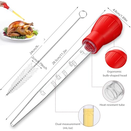 Baster for Cooking Turkey Baster Syringe with Cleaning Brush Baster for Cooking for Hot Liquids Meat and Food Injector Turkey Baster for Aquarium (Red)