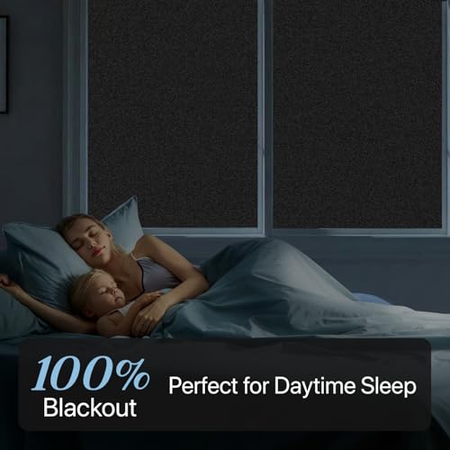 Blackout Window Film, Black Aquarium Background, Black Out Windows Cling Room Darkening Sun Blocking Removable Window Covers Tint for Home17.5 x 78.7 Inches