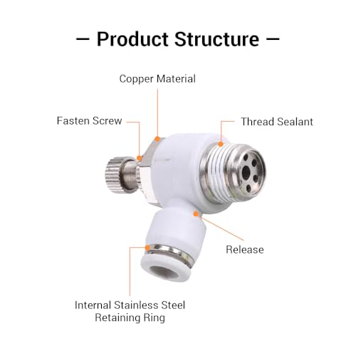 5Pcs Push to Connect Air Flow Control Valve, White 5/16in Tube OD x 3/8" Male Thread 90 Degree Elbow Speed Control Valve Pneumatic Connector Quick Fittings - size: Male Thread G3/8 x White_Standard (5pcs)