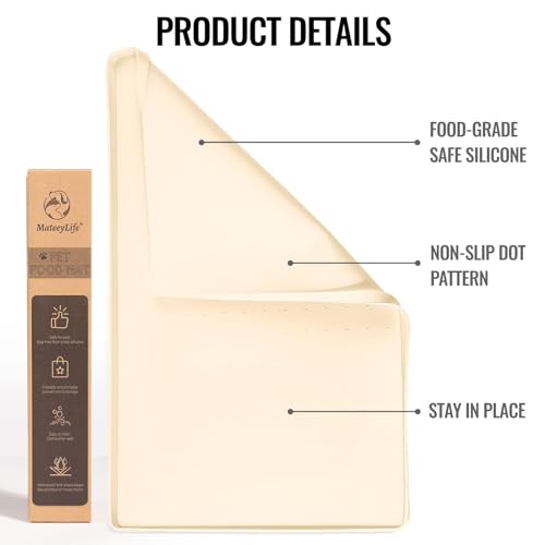 MateeyLife Silicone Cat & Dog Food Mat for Floors Waterproof, Anti-Slip Dog Bowl Mats for Food and Water, Pet Feeding Mats with Lip to Prevent Spills, Pet Placemat for Messy Drinkers to Protect Floors - color: Beige, size: 22''×14''