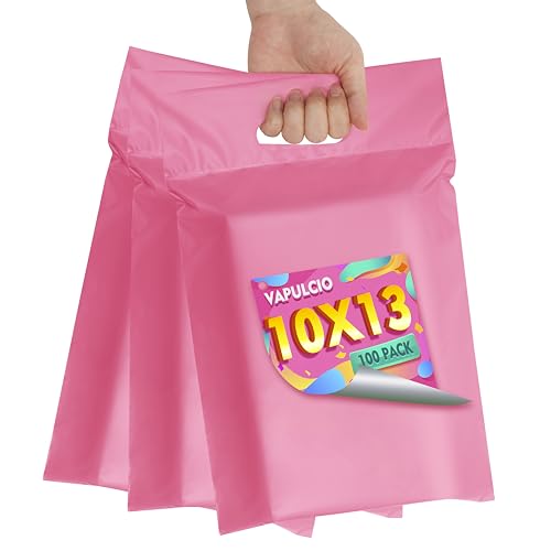 Poly Mailers 10x13 inch 100 Pcs, Pink Mailing Envelopes with Handle, Easy to Carry and Self Adhesive Shipping Bags for Clothing, Upgrade Design Tamper Proof Mailers Poly Bags - color: HandlePink, size: 10x13 Inch 100 Pcs
