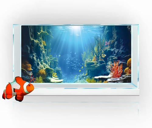 30X12IN Blue Sea Floor Aquarium Background, Natural Underwater World 3D Effect Fish Tank Decorations Background, Art Terrarium Background with 8 EVA Double-Sided Tape - color: Coral, size: 30X12in/75X30cm