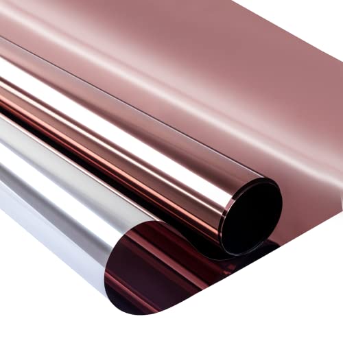 Niviy One Way Window Film Privacy Mirror Effect Self-Adhesive Window Tint UV Heat Control Glass Door Film for Home and Office, Tea-Silver 17.5 x 78.7 inches - color: Tea-silver, size: 17.7" X 78.7"