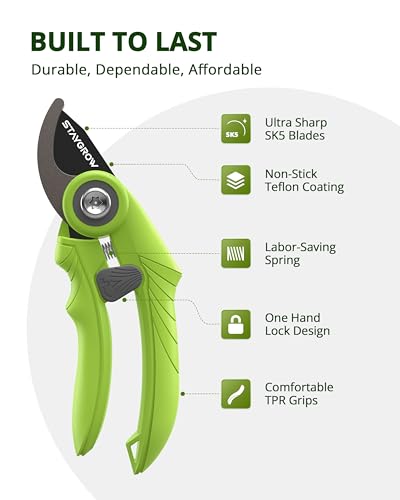 Garden Shears - 6.9" Pruning Shears for Gardening with SK5 Stainless Steel Sharp Blades, Tree Trimmer Garden Scissors with Comfort Handle and Safety Lock, Gardening Hand Tools - Green - style: 6.9" Bypass Green