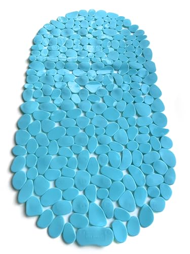 “Pebbles” Non-Slip Bathtub & Shower Mat 27”x14” Oval - Non-Toxic - Safe, Clean, Machine-Washable, Superior Grip & Drainage, Vinyl, for Smooth Floors ONLY, Opaque Aqua - color: Opaque Aqua (Blue-green), size: 27" x 14" (Oval)