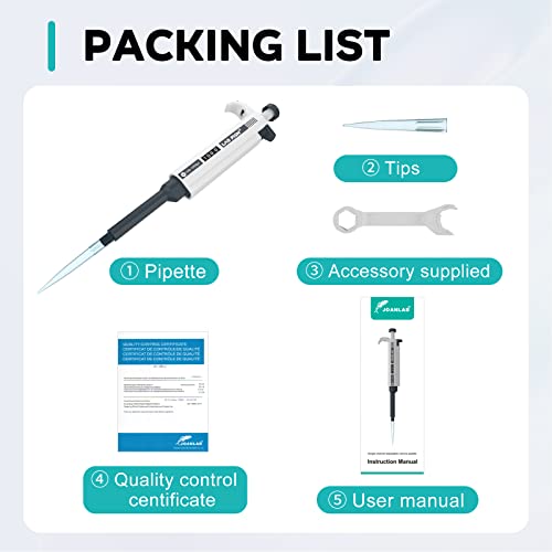 LAB FISH Laboratory Micropipette 100-1000ul Capacity Range High Accurate Single Channel Pipettor Manual Adjustable Volume Pipettes Increment 5ul with 200pcs 1000ul Pipette Tips Set - style: 100-1000ul Set