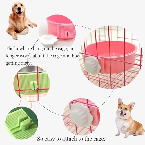 kathson Crate Dog Bowl, Removable Stainless Steel Hanging Pet Cage Bowl Food & Water Feeder Coop Cup for Cat, Puppy, Birds, Rats, Guinea Pigs (6 PCS, Size: L, 2×Blue,2×Green,2×Pink) - color: Size: Large (2×Blue, 2×Green, 2×Pink), size: 6 PCS