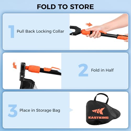 KastKing Titanet Fishing Net, Durable Aluminum Handle, Non-Slip Hi-Vis Grip, Compact Bag & Lanyard, Ideal for Kayak, Lake, Fly, or River Fishing, 2 Net Options - size: 32" Total Length (Fixed Handle), style: Pvc Net