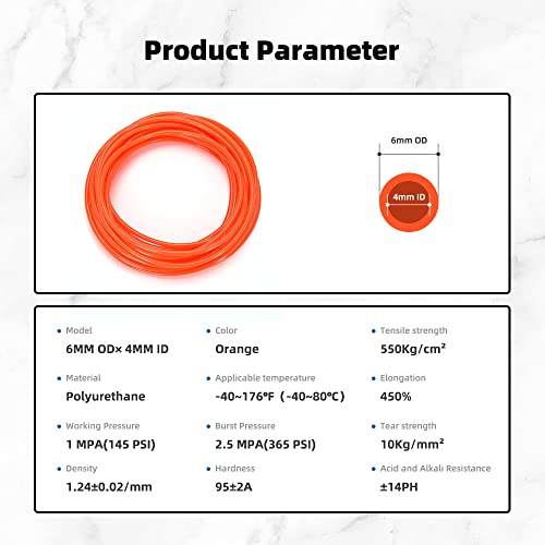 Pneumatic Tubing Orange PU Air hose Pipe Tube Kit 6mm OD 4mm ID 39.4ft/12 Meter for Air Line or Fluid Transfer… - color: Orange, size: 6mm OD / 4mm ID × 12m