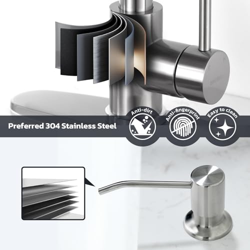 WEWE Kitchen Sink Faucet with Soap Dispenser, Kitchen Faucet with Pull Down Sprayer Stainless Steel Single Handle High Arc Pull Out Brushed Nickel Faucet for Bar Laundry RV Utility Sink - color: Brushed Nickel, style: Vintage