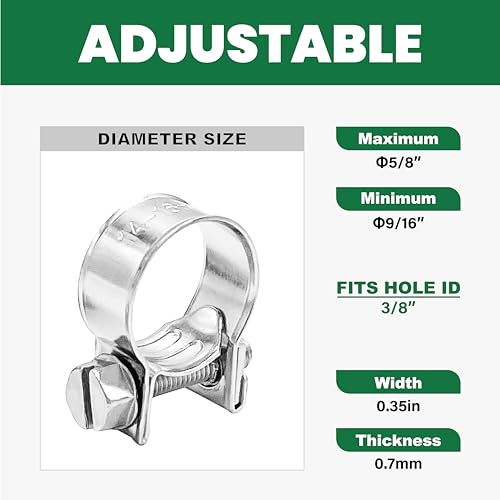 3/8" Small Fuel Injection Hose Clamps, 20PCS Gas Line Hose Clamp, Adjustable Pipe Hose Clip Tube Clamps for Automotive,Agriculture,Plumbing, 9/16" - 5/8" Dia - size: 9/16"-5/8" (14-16mm)