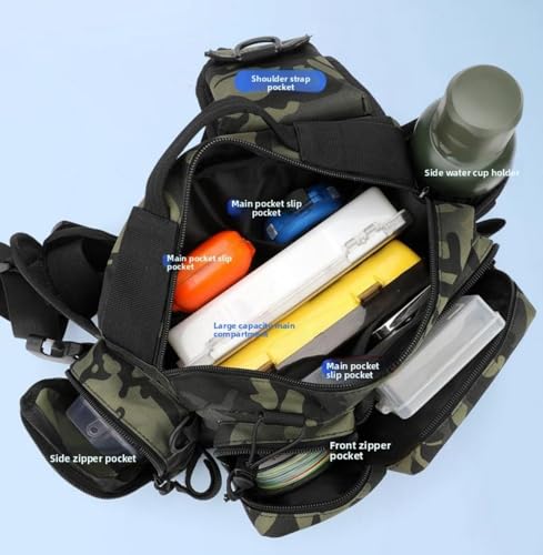 Tactical Fishing Backpack with Rod Holders,35L MOLLE Tackle Bag Water Resistant for Men and Women,Outdoor Gear Storage for Saltwater and Freshwater (Jungle Camouflage) - color: Jungle Camouflage