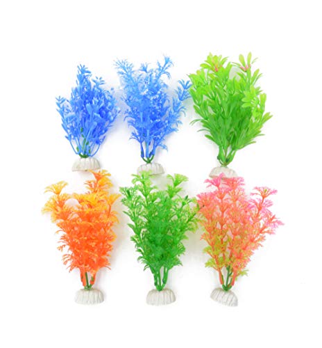 CNZ Assorted Color Aquarium Plastic Plant Decoration w Ceramic Base, 16-Piece Assorted