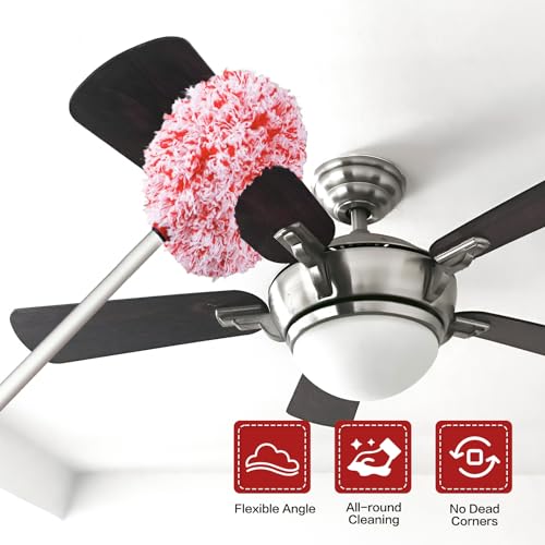 Ceiling Fan Cleaner Duster Reusable Microfiber Ceiling Fan Blade Cleaner Removable Duster with Extension Pole Adjusts 13 to 49.7 Inch for Cleaning Walls Furniture Door Window Top (Red White) - color: Red White