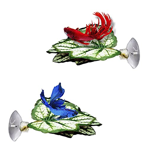 2PCS Betta Fish Leaf Pad with Suction Cup Hammock Simulating Habitat Realistic Resting Fish Rest Bed Aquariums Decor Hammock Simulating Habitat, Purple