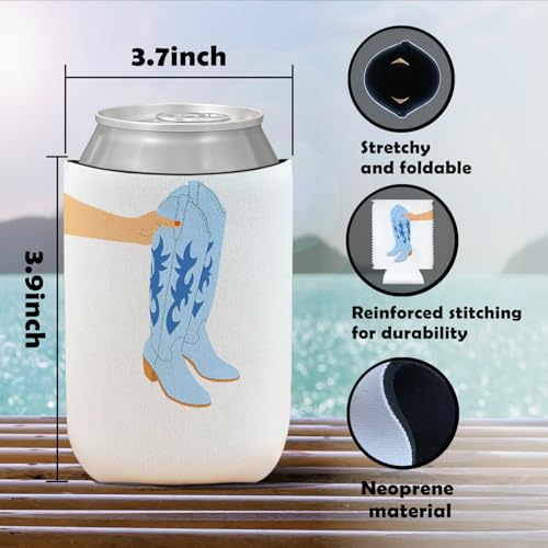 4 Pack Western Coastal Cowgirl Reusable Neoprene Insulator Cup Sleeve for Cold and Hot Drinks, Blue Western Preppy Beach Coastal Cowgirl Can Drink Sleeves Cooler Sleeves Gifts for Women - color: Coast Cowgirl（Blue)-cup