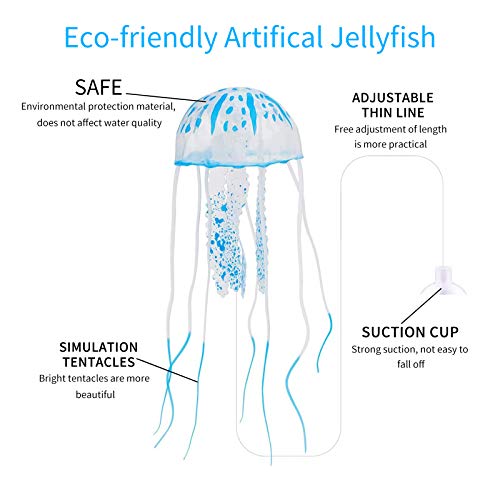 WishLotus 2 PCS Jellyfish Fish Tank Decorations, Simulation Jellyfish Plant Ornament, Fish Tank Jellyfish Glow Decorations, Fishtank Decorations for Various Aquarium (S, Blue) - color: Blue, size: Small
