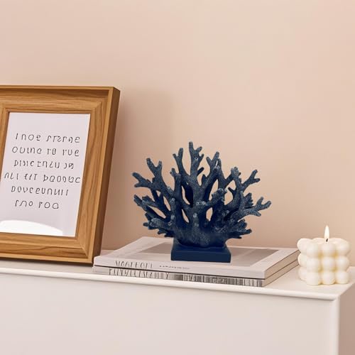 5.8" H Dark Blue Coral Decor - Resin Coral Statue, Nautical Decor for Home, Bedroom, Bathroom, Living Room, Ocean Themed Cabinet Shelf Tabletop Decoration - color: Dark Blue, size: 5.83"H