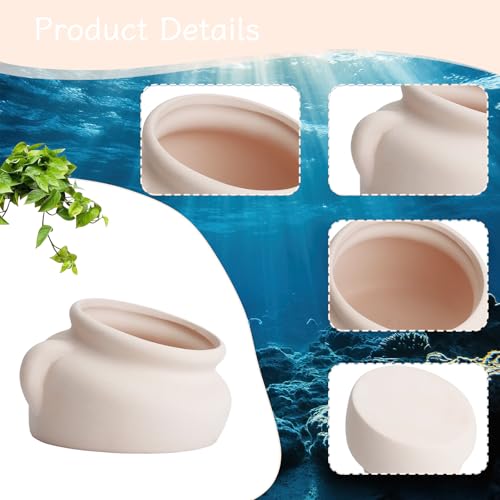AnRui Pottery Jar Natural Fish Tank Decortation Aquarium Decor Betta Cave Hideout Ornament Accessories for Fish, Shrimp, for Fish Tanks of 5/10/15 Gallons, Beige