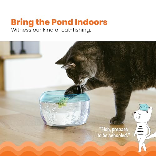 Catstages Meow-SMERIZING Fish Bowl for Cats with Two Water Cat Toys, Electronic Swimming Fish and Floating Turtle Included, Blue - color: Meow-smerizing Fish Bowl