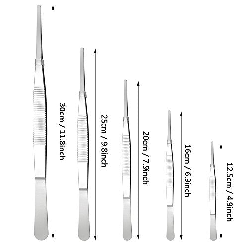 5 Pcs Stainless Steel Gardening Tweezers Seed Tweezer Large Long Tweezers Plant Tweezer Set for Plants, Gardening, Succulents, Kitchen, 4.9"/6.3"/7.9"/9.8"/11.8"