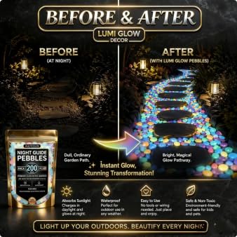 Colorful Glow-in-the-Dark Garden Stones, Night Light Guide, Glow in the Dark Garden Stones for Outdoor Walkway Landscaping Fish Tank Aquarium Luminous Stepping Stones Decor 2026 New (1000, Colorful)