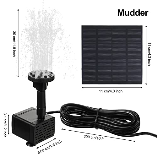 Mudder Solar Fountain Pump 1.5W 200L/H Solar Powered Panel Water Pump Garden Floating Tool with 6 Nozzles, Silicone Clear Tubing for Garden, Pool, Pond, Aquarium, Fountain Supplies