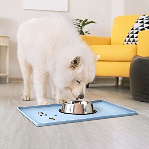 Dog Food Mat,Silicone Waterproof Food Tray,Non Slip Pet Bowl Mats Placemat,0.6" Raised Edge,Suitable for Most Small and Medium Sized Pets,18.5" x 11.5" - color: Warship Blue, size: 18.5" x 11.5"