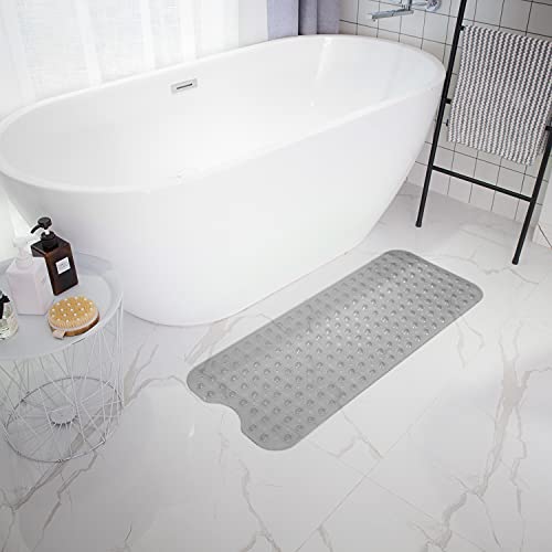 TEESHLY Bathtub Mats for Shower Tub, Extra Long Non-Slip 39 x 16 Inch Bath Mat with Drain Holes and Suction Cups, BathMat for Bathroom with Machine Washable (Clear Grey) - color: Clear Grey