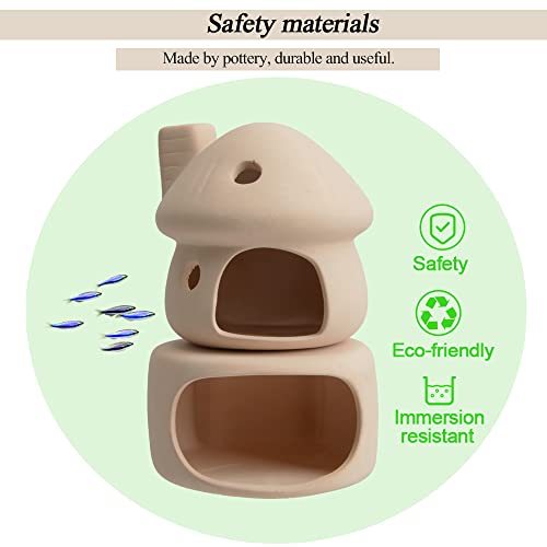 Aquarium Decor Ceramic Mushroom House with Cave Set Ornament Fish Tank Landscape Decoration for Small Shrimp for Goldfishes to Rest (Yellow) - color: Yellow B