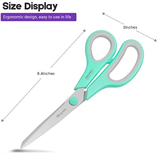 Scissors, iBayam 8" All Purpose Scissors Bulk 3-Pack, Ultra Sharp 2.5mm Thick Blade Shears Comfort-Grip for Office Desk Accessories Sewing Fabric Home Craft Teacher School Supplies, Right/Left Handed - color: Mint, Grey, Purple, size: 3-Pack