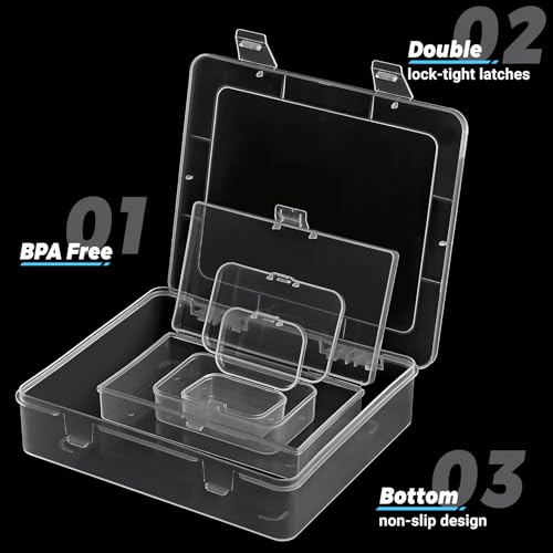 7 Pack Mixed Sizes Rectangular Mini Plastic Containers Clear Plastic Storage Boxes with Hinged Lids Empty Beads Organizers for Small Items Art Craft Jewelry Projects - size: 4 Size 7 Pcs
