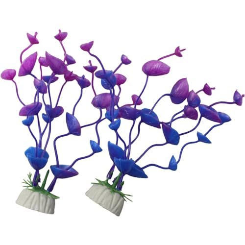 4 Pcs Green Artificial Plastic Plants Fish Tank Plants Fish Aquarium Decoration (Purple) - color: Purple