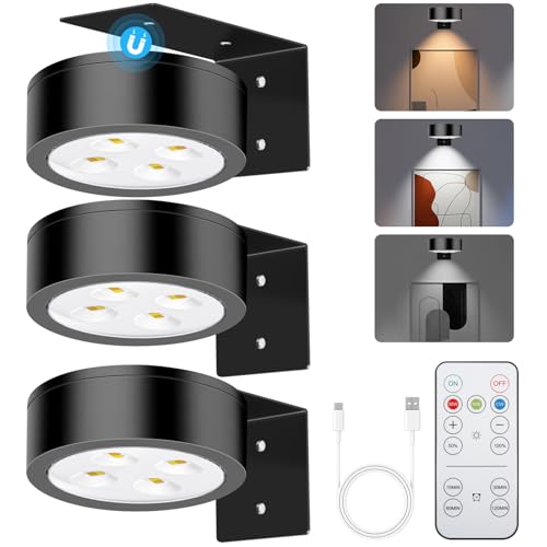 Picture Lights for Wall, 3 Lighting Modes Magnetic Art Display Light,Rechargeable Battery Operated Led Painting Light with Remote Control Dimmable & Timer,3Pack Black - color: Black, size: 3 Pack