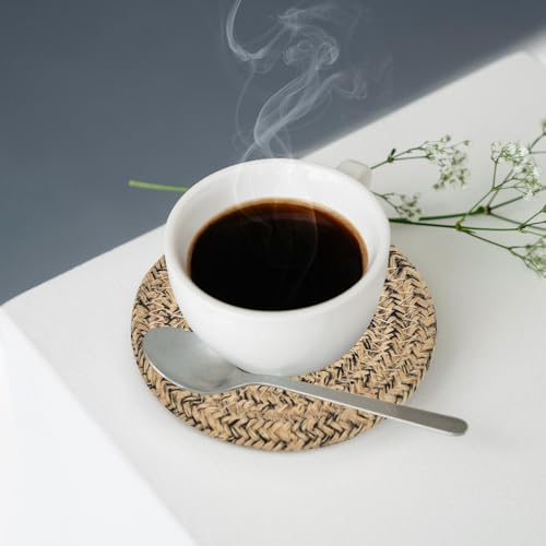ABenkle 8 Pcs Drink Coasters with Holder, Cotton Woven Absorbent Coasters for Drinks, Minimalist Home Decor Coaster Set for Wooden Tabletop Protection Table, 4.3 inches - color: Jute Mixed Black, size: 8 Pcs