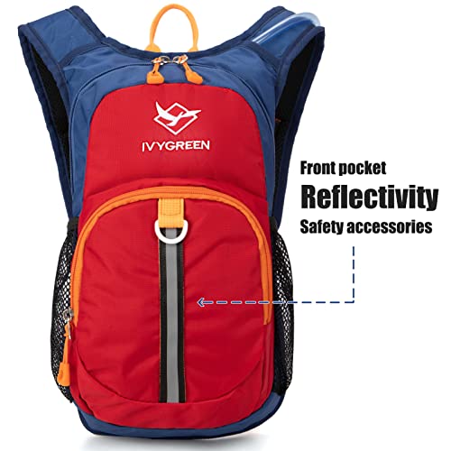 Ivygreen Kids Hydration Backpack, Hiking Backpack for Boys or Girls with 1.5L Water Bladder - color: Red, size: Small